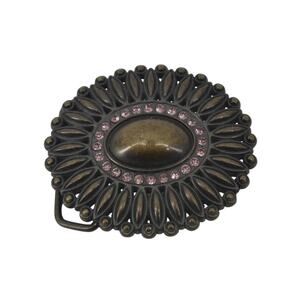 Belt Buckle Scalloped Rhinestone Antique Gold Oval Starburst